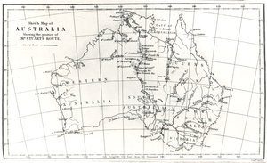 Schetskaart van Australië met de route van Mr. Stuart, 1864